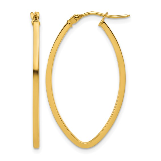 14K YELLOW GOLD POLISHED SQUARE TUBE POINTED OVAL HOOP EARRINGS