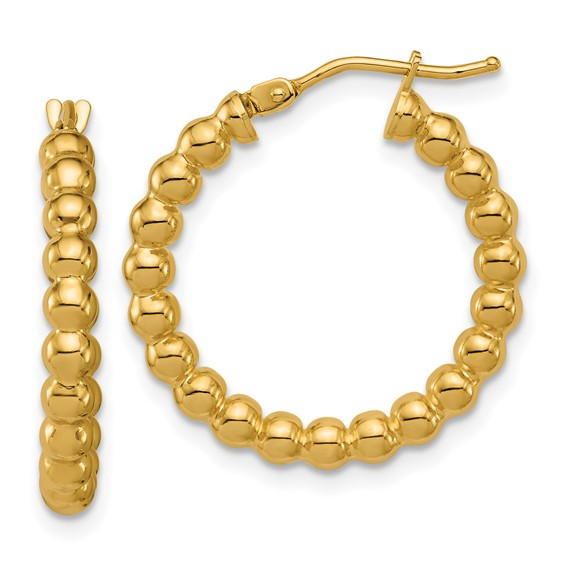 14K YELLOW GOLD BEADED HOOP EARRINGS