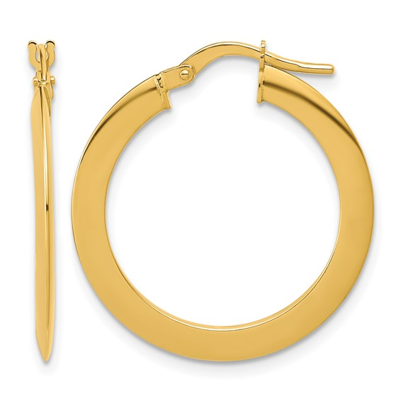 14K YELLOW GOLD POLISHED FLAT TUBE KNIFE EDGE HOOP EARRINGS