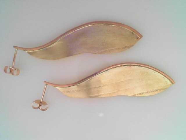 CUSTOM MADE BY GRANT 14K YELLOW GOLD BRUSHED PETAL STYLE EARRINGS WITH POLISHED ROSE GOLD EDGE