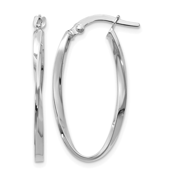 14K WHITE GOLD OVAL TWIST HOOP EARRING