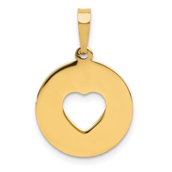 14K YELLOW GOLD ROUND DISC WITH CUT OUT HEART