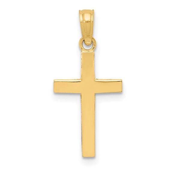 14K YELLOW GOLD POLISHED BEVELED CROSS PENDANT