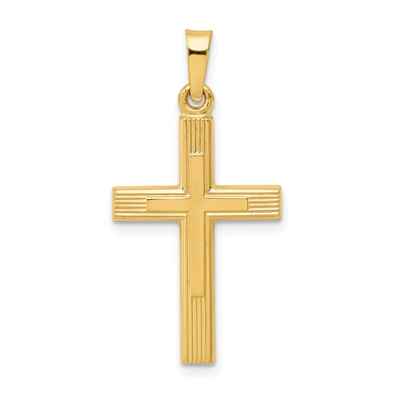 14K YELLOW GOLD BRUSHED AND POLISHED LATIN CROSS PENDANT