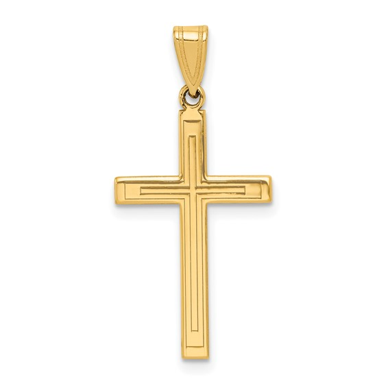 14K YELLOW GOLD LASER ETCHED CROSS PENDANT