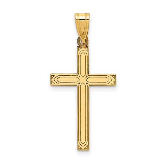 14K YELLOW GOLD LASER ETCHED CROSS PENDANT