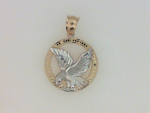 14K YELLOW GOLD WITH RHODIUM EAGLE CIRCLE PENDANT
