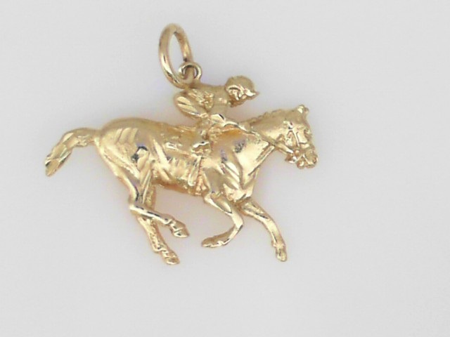 14K YELLOW GOLD HORSE AND JOCKEY CHARM