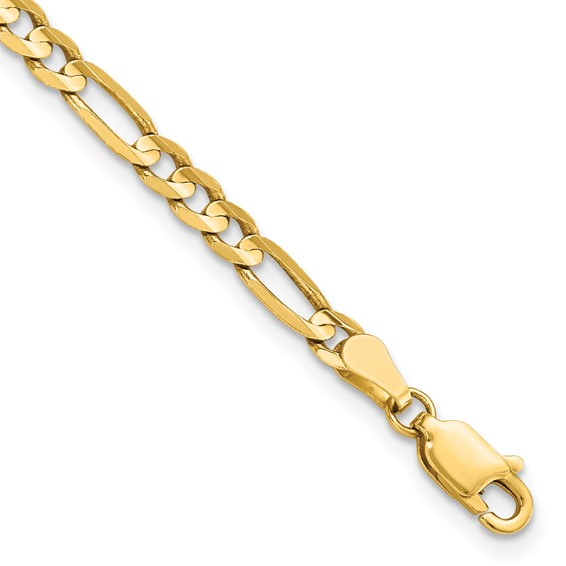 14K YELLOW GOLD 8" 4MM FLAT FIGARO CHAIN BRACELET WITH ALOBSTER CLASP