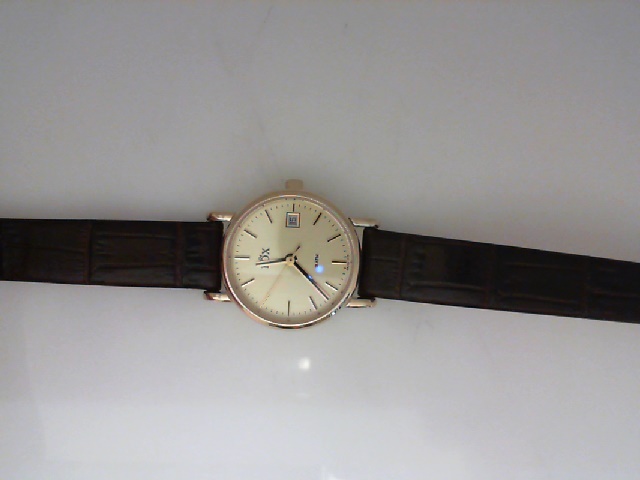 LADY'S ROUND YELLOW INDEX DIAL BROWN LEATHER STRAP FOX WATCH