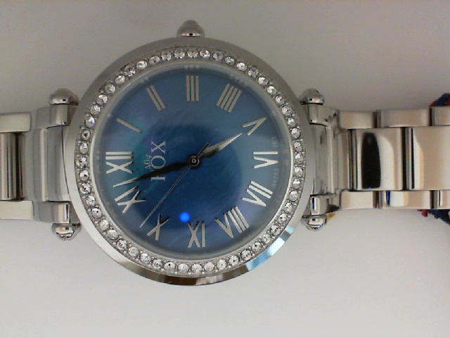 LADY'S STAINLESS STEEL CASE AND BRACELET ROUND BLUE MOTHER OF PEARL DIAL WITH SWAROVSKI BEZEL FOX WATCH