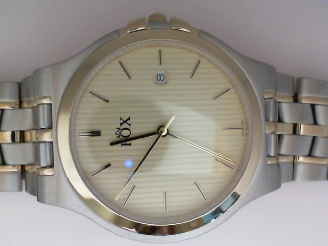 GENTS TWO-TONE FOX WATCH WITH ROUND CASE, CHAMPAGNE STICK DIAL AND LINK BRACELET