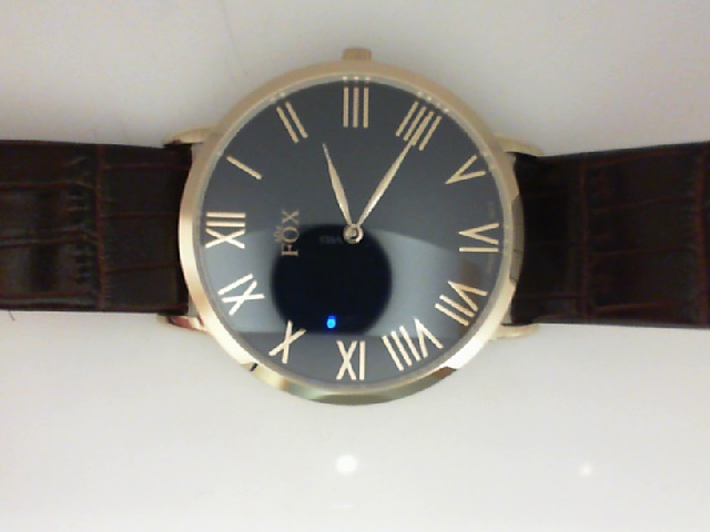 GENTS ROUND YELLOW CASEBLUE ROMAN DIAL BROWN LEATHER STRAP FOX WATCH