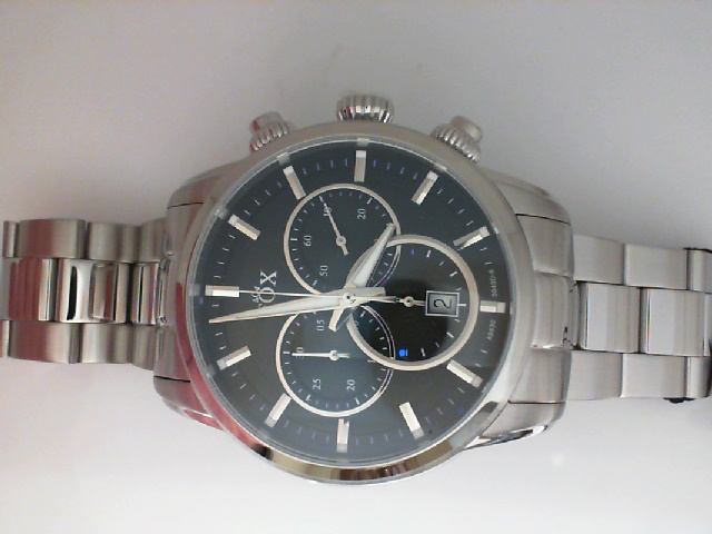 GENTS STAINLESS STEEL CASE AND BRACELET ROUND BLACK CHRONO DIAL FOX WATCH
