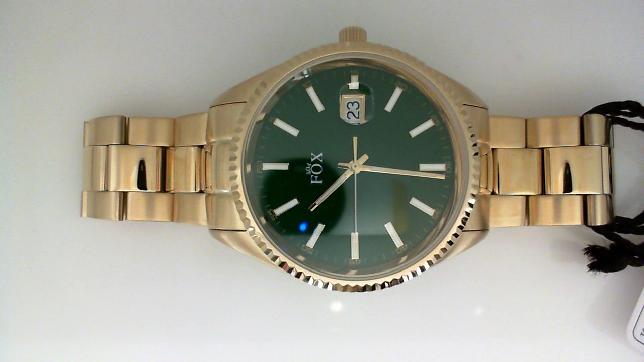 GENTS YELLOW CASE AND BRACELET ROUND GREEN DIAL FOX WATCH