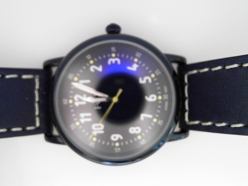GENTS BLUE CASE BLUE LEATHER STRAP WITH WHITE STITCHING ROUND BLUE DIAL FOX WATCH