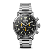 SHINOLA 42MM "RUNWELL" WEST WIND TITANIUM CASE AND BRACELET WITH A BLACK RUBBER STRAP BLACK DIAL SHINOLA GIFT SET SERIAL #S0101300108