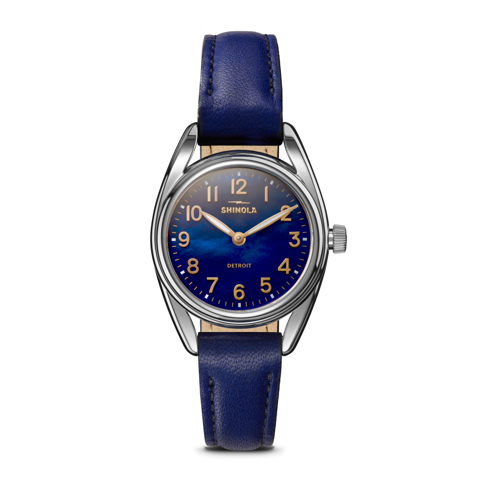 SHINOLA 30.5MM "DERBY" STAINLESS STEEL CASE SAPPHIRE BLUE LEATHER STRAP SAPPHIRE MOTHER OF PEARL DIAL SHINOLA WATCH SERIAL #S0101400170