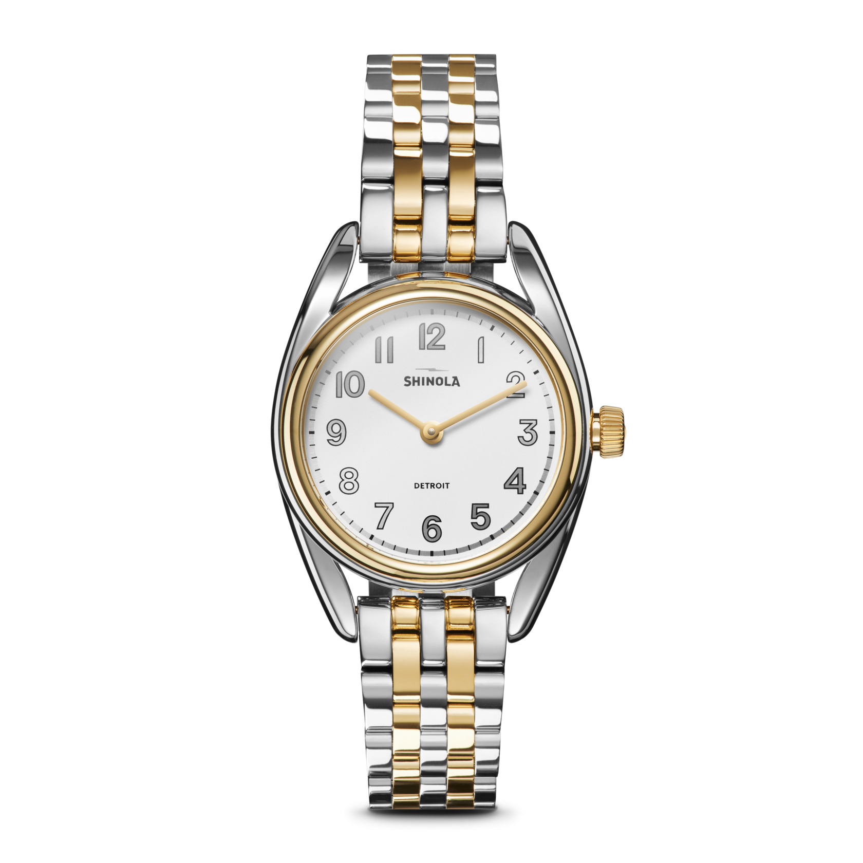 SHINOLA 30.5MM "DERBY" TWON TONE 5 LINK BRACELET ROUND LIGHT SILVER DIAL WATCH SERIAL # S0101002256