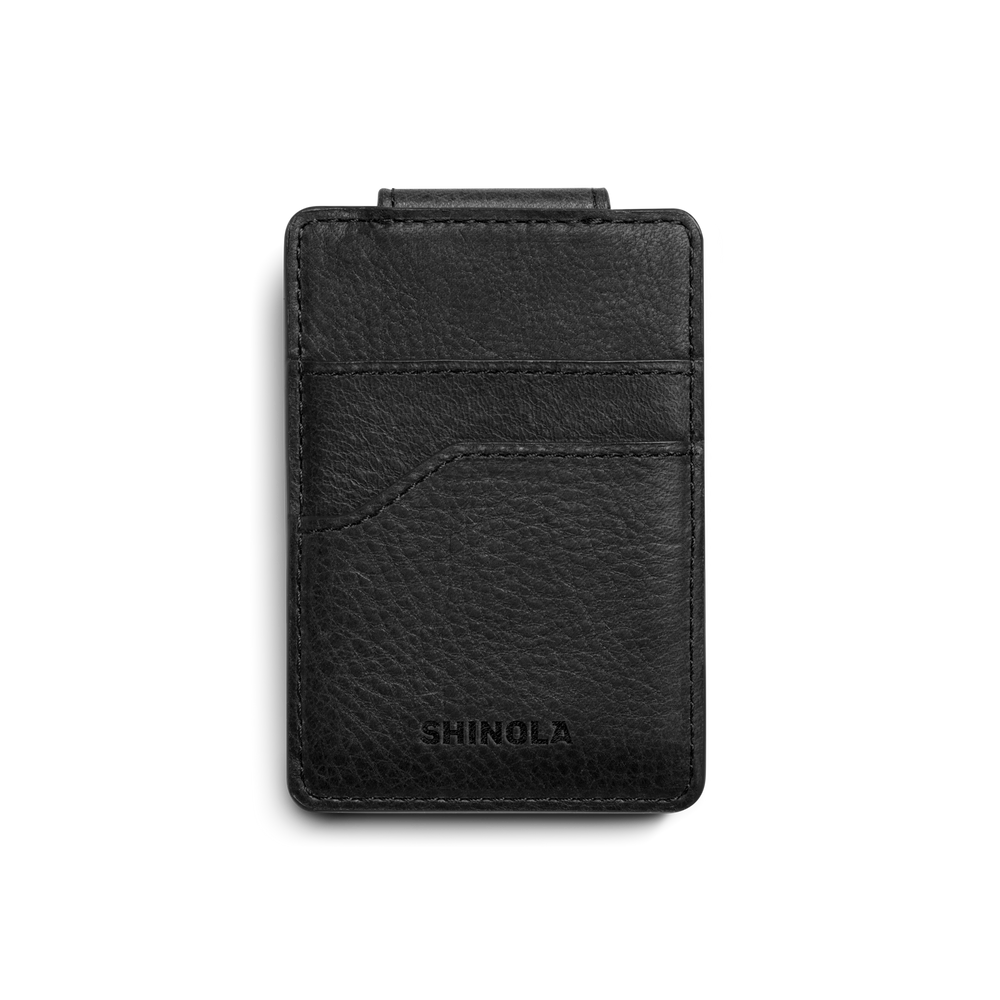 SHINOLA BLACK LEATHER MAGNETIC MONEY CLIP CARD WALLET