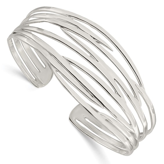 STERLING SILVER POLISHED MULTI STRAND CUFF BRACELET