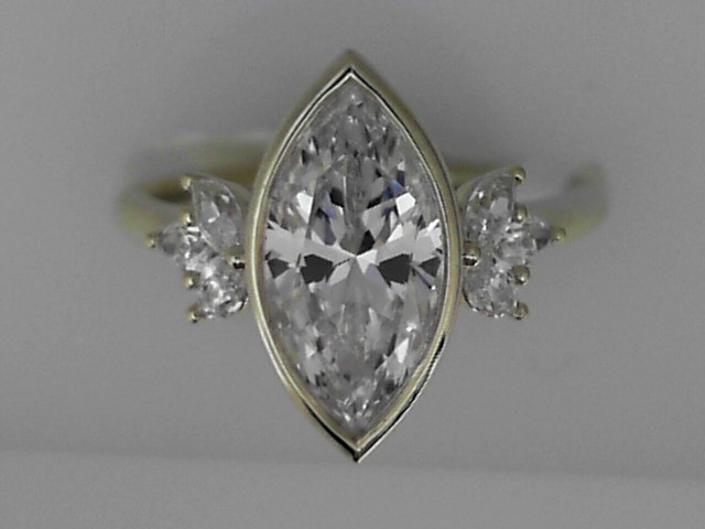 SILVER CZ SAMPLE BEZEL SET SEMI MOUNTING WITH .38CTTW MARQUISE SIDES FOR A 2CT MARQUISE CENTER