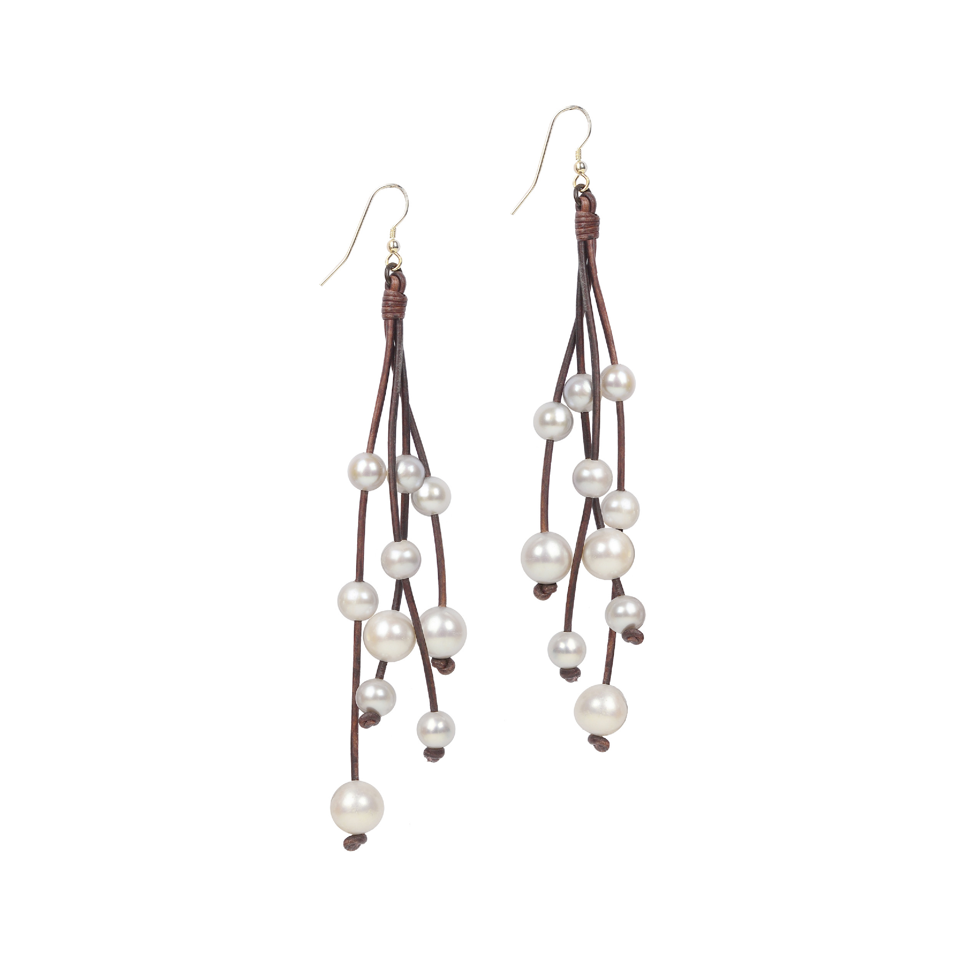 VINCENT PEACH CONSTELLATION TASSEL EARRINGS WITH FRESHWATER PEARLS AND PREMIUM LEATHER