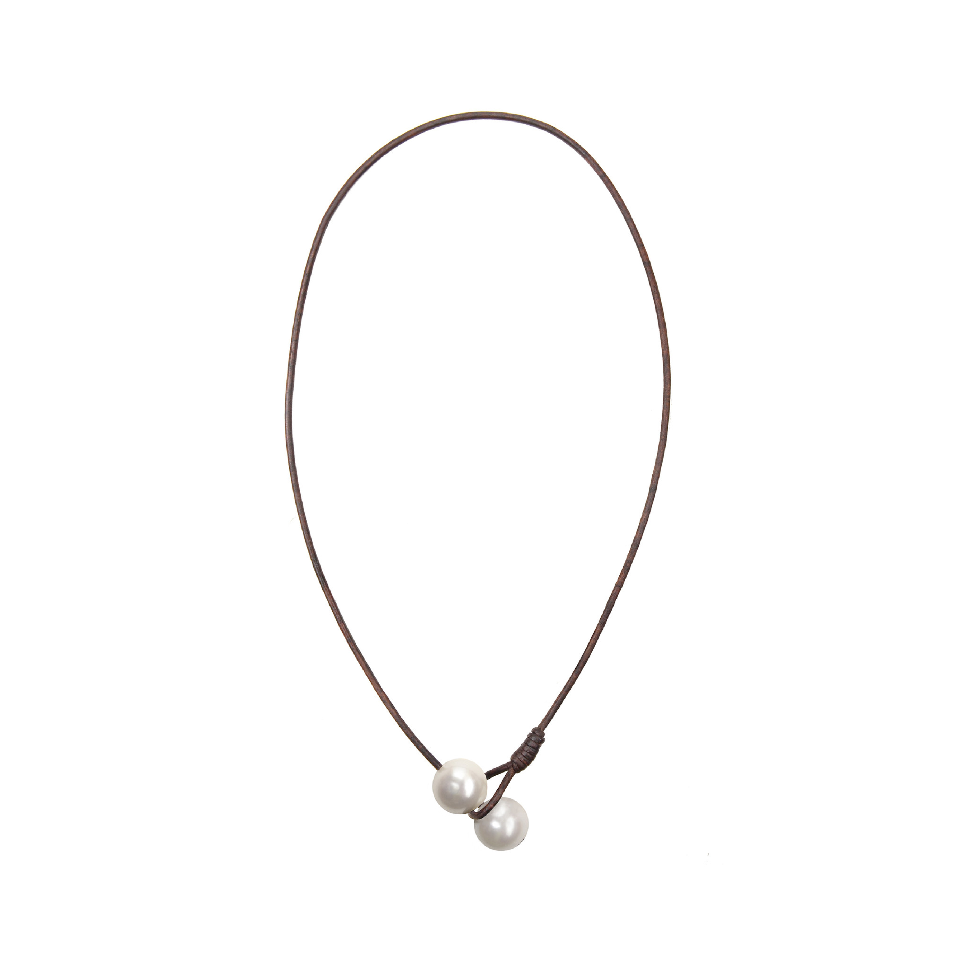VINCENT PEACH SEAPLICITY NECKLACE WITH WHITE FRESHWATER PEARLS ON A 17" PREMIUM LEATHER CORD