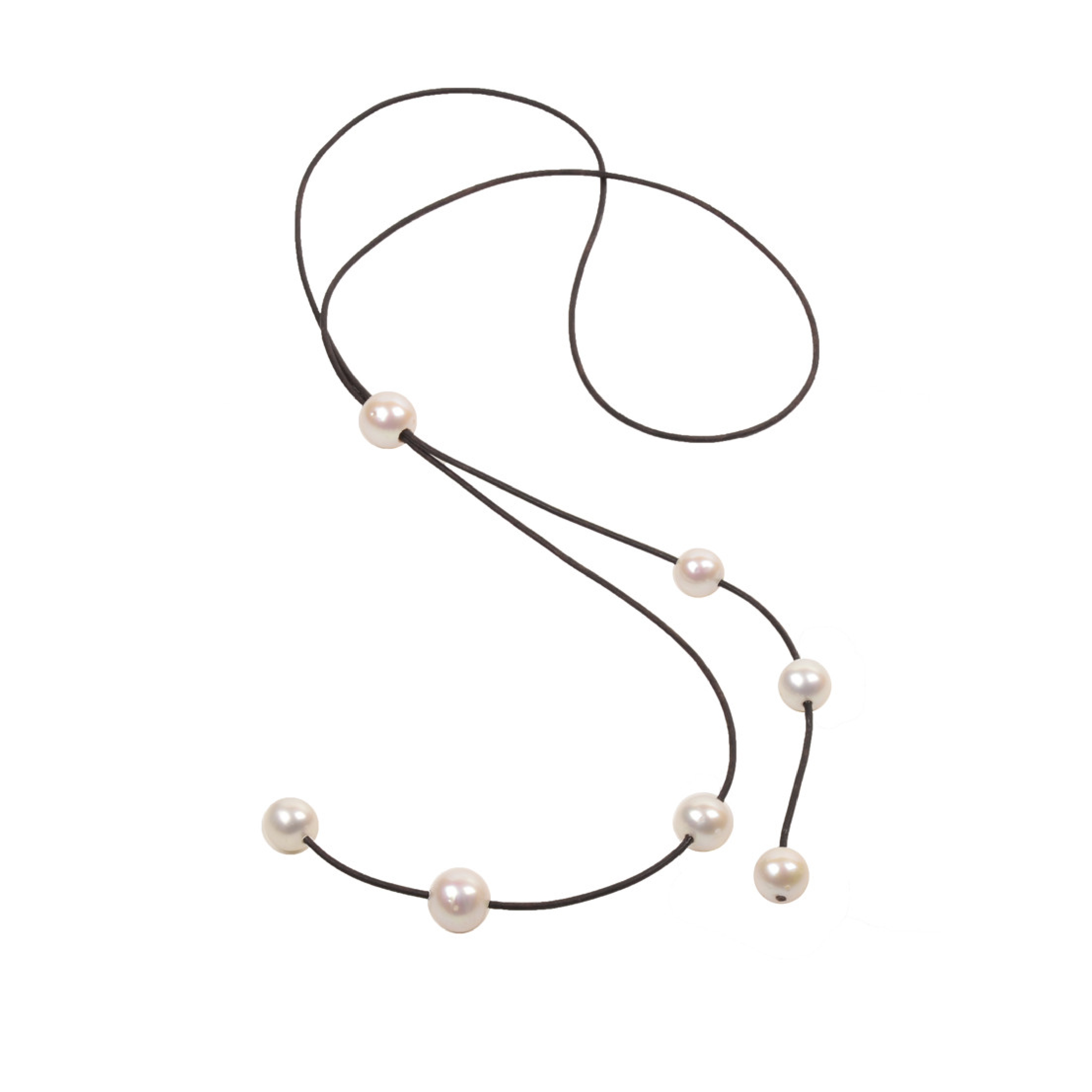 VINCENT PEACH BOLO CASCADE NECKLACE 7 & 14MM FRESHWATER PEARLS ON PREMIUM LEATHER