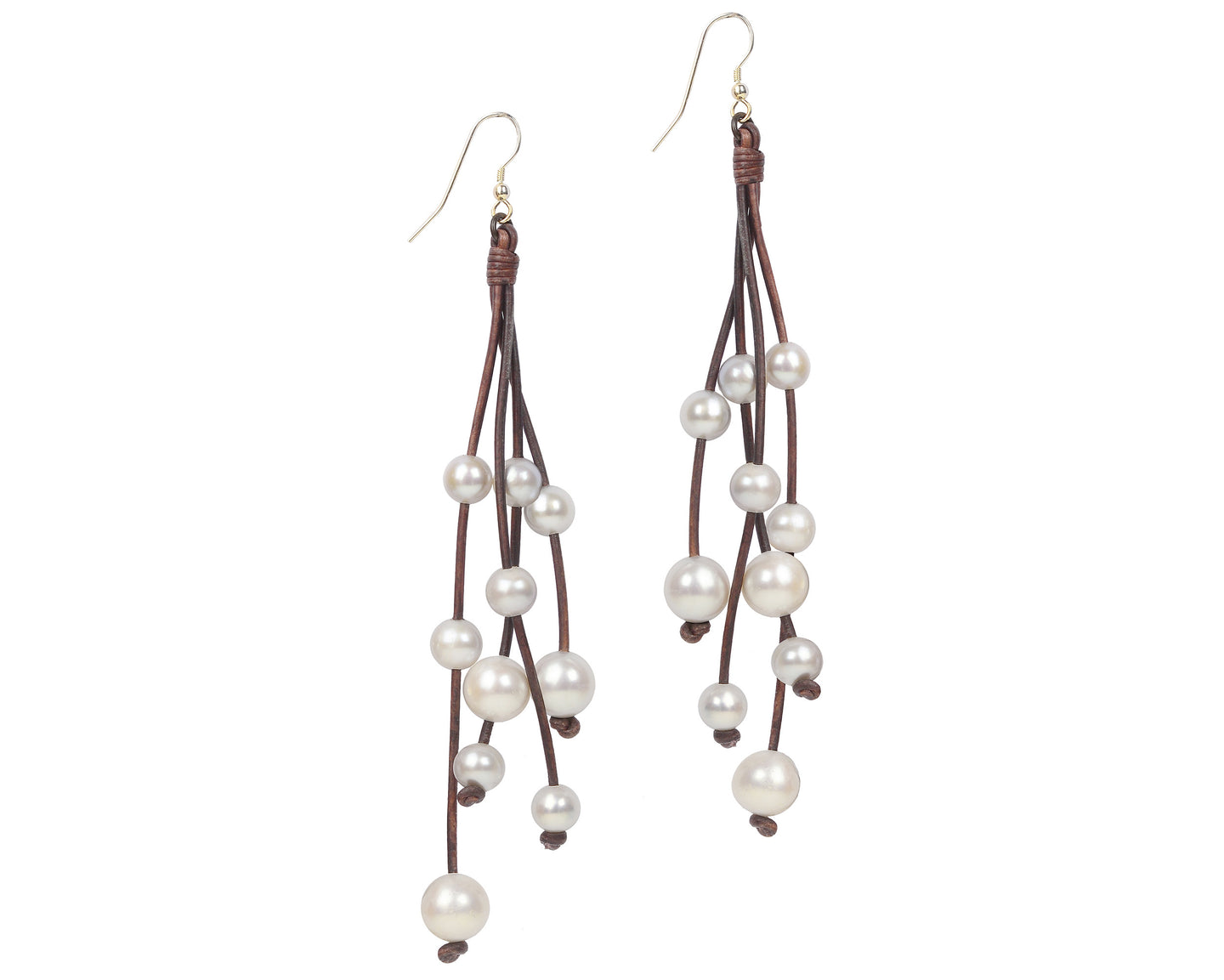 VINCENT PEACH CONSTELLATION TASSEL EARRINGS WITH FRESHWATER PEARLS AND PREMIUM LEATHER