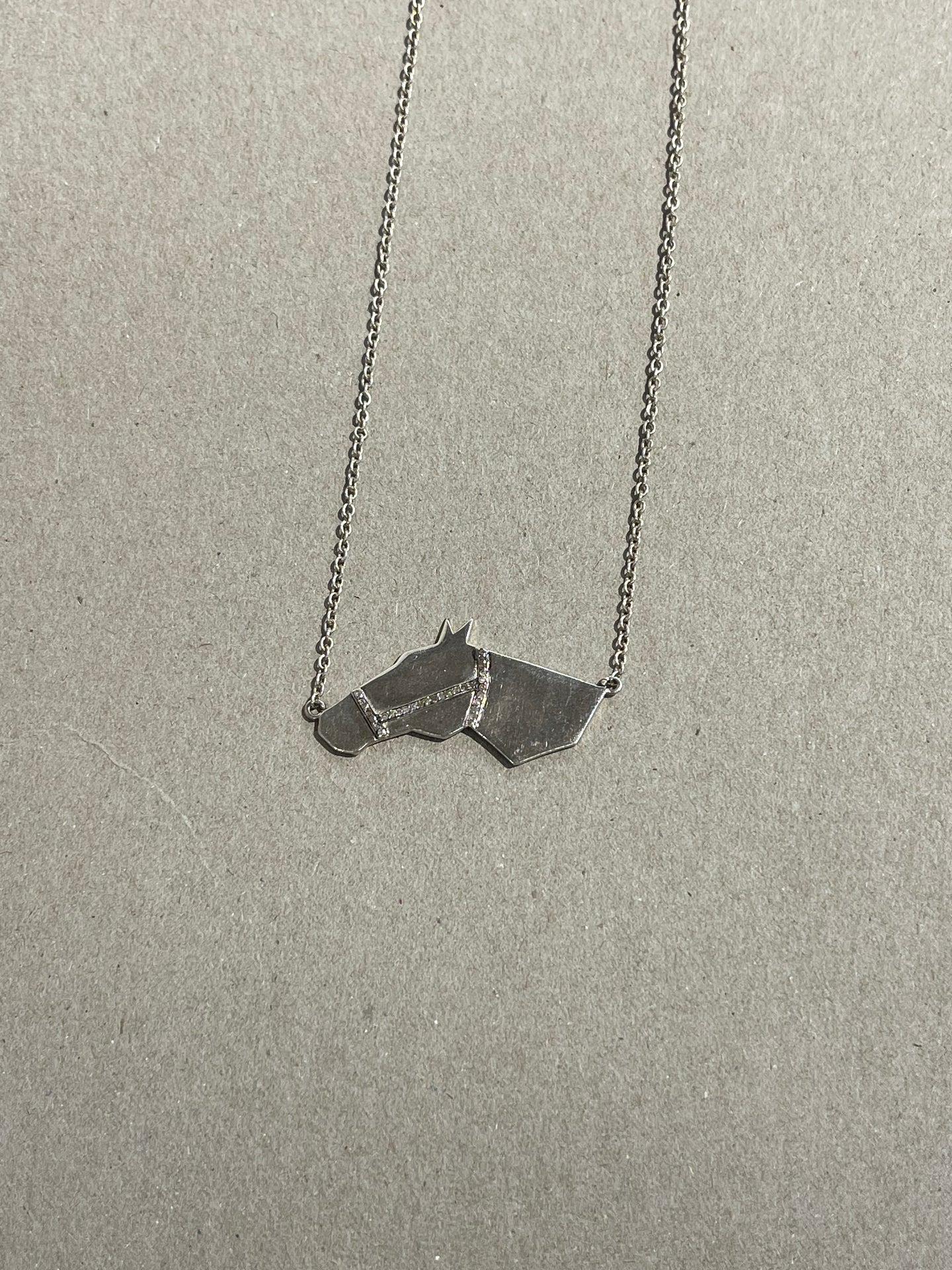 VINCENT PEACH STERLING SILVER HORSE CHAIN NECKLACE WITH DIAMOND BRIDLE