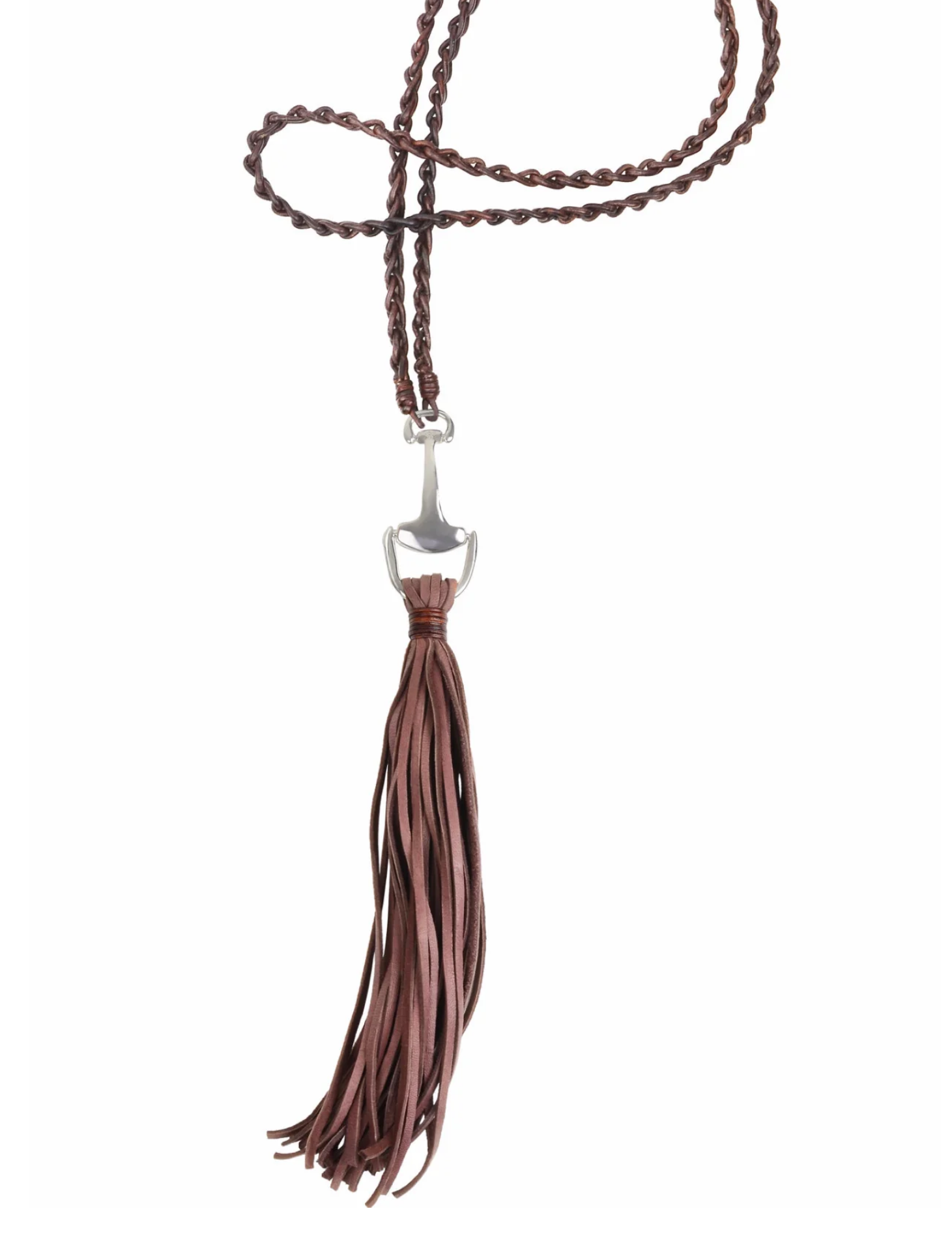 VINCENT PEACH EQUESTRIAN FRINGE NECKLACE STERLING SILVER EQUESTRIAN BIT PREMIUM LEATHER SOFT DEER HIDE FRINGE