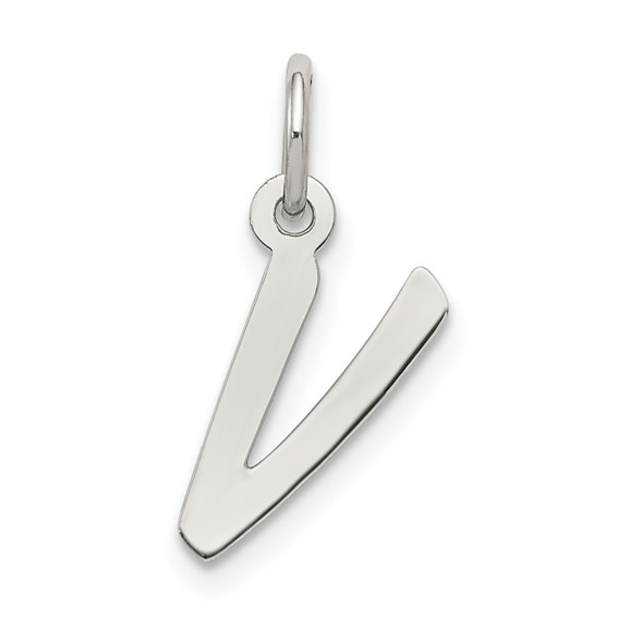 STERLING SILVER RHODIUM PLATED LETTER V INITIAL CHARM