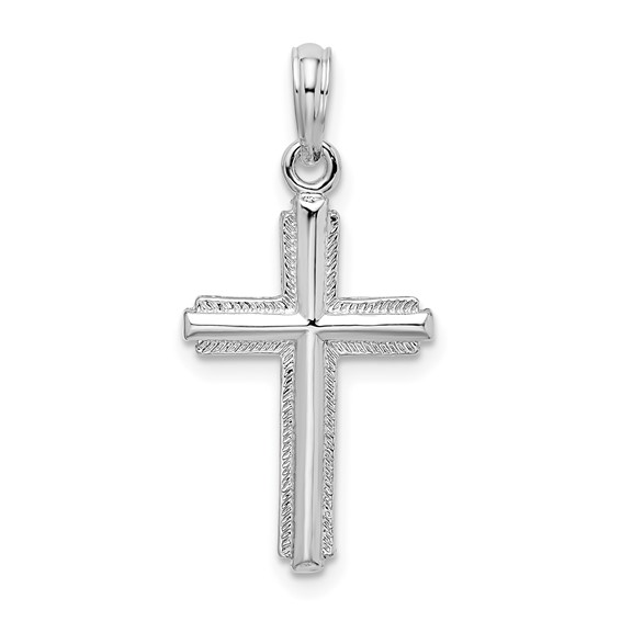 STERLING SILVER RHODIUM PLATED POLISHED STRIPED BORDER CROSS CHARM