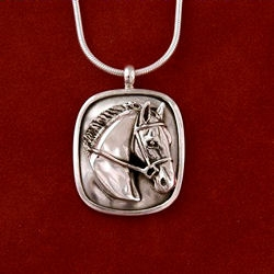 JANE HEART STERLING SILVER SQUARE THOROUGHBRED PENDANT ON AN 18