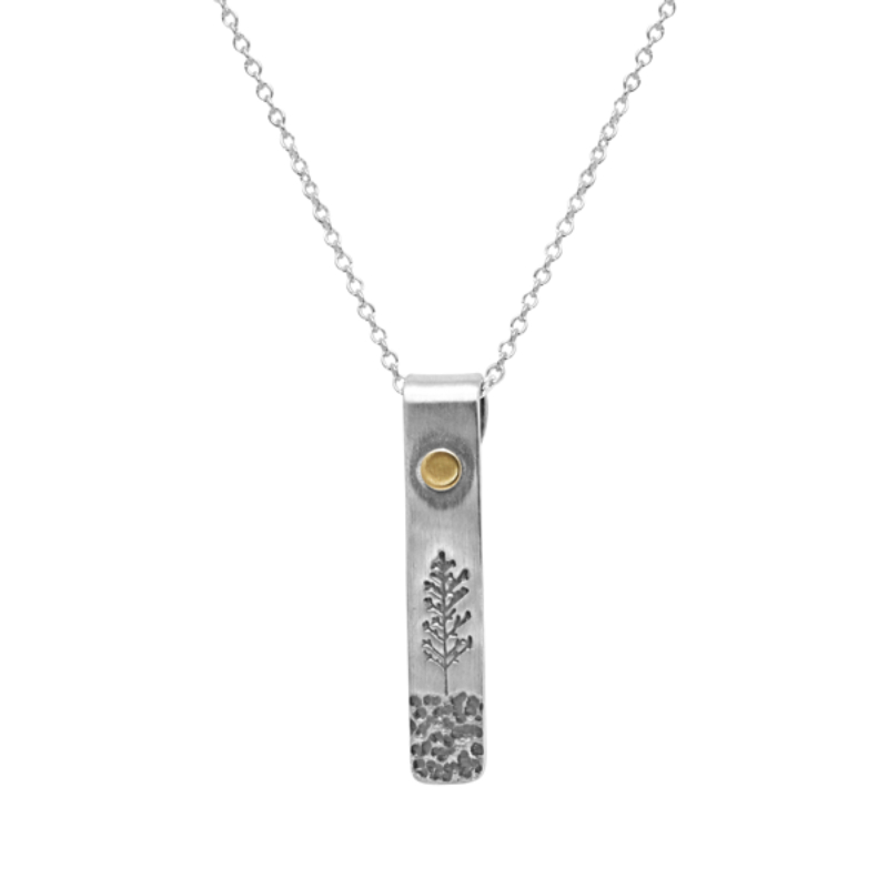 SARATOGA JEWELS STERLING SILVER LANDSCAPE LONE TREE NECKLACE WITH WULL MOON AN AN 18