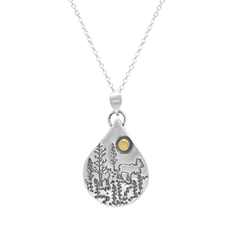 SARATOGA JEWELS STERLING SILVER LANDSCAPE MOOSE DROP NECKLACE WITH FULL MOON ON AN 18" CHAIN