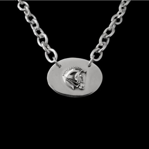 JANE HEART STERLING SILVER OVAL LINK NECKALCE WITH A FREE MANE FLAT OVAL HORSEHEAD PENDNAT