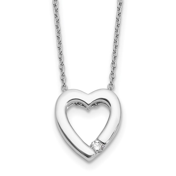 STERLING SILVER (RHODIUM PLATED) OPEN HEAR PENDANT WITH A ROUND .07CT DIAMOND ON A 18" CABLE CHAIN