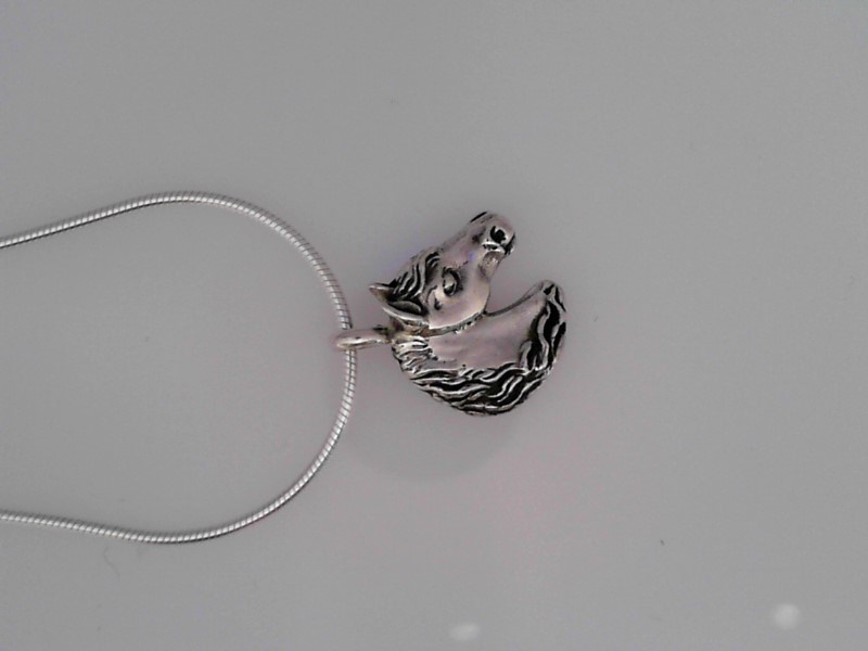 JANE HEART STERLING SILVER MINI HORSE WAVY MANE CHARM ON AN 18" SNAKE CHAIN