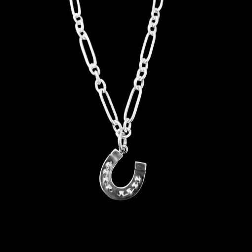 JANE HEART STERLING SILV ER PAPERCLIP NECKLACE WITH HORSESHOE CHARM