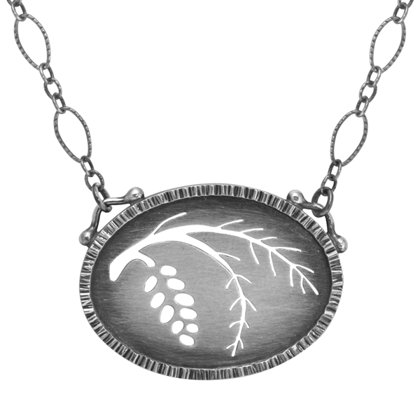 SARATOGA JEWELS STERLING SILVER WILDERNESS OVAL PINECONE 18