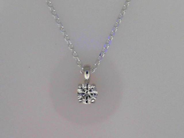 STERLING SILVER FOUR PRONG SOLITAIRE PENDANT WITH A .25CT I1 CLARITY & L COLOR DIAMOND PENDANT ON A 16" DIAMOND CUT CABLE CHAIN