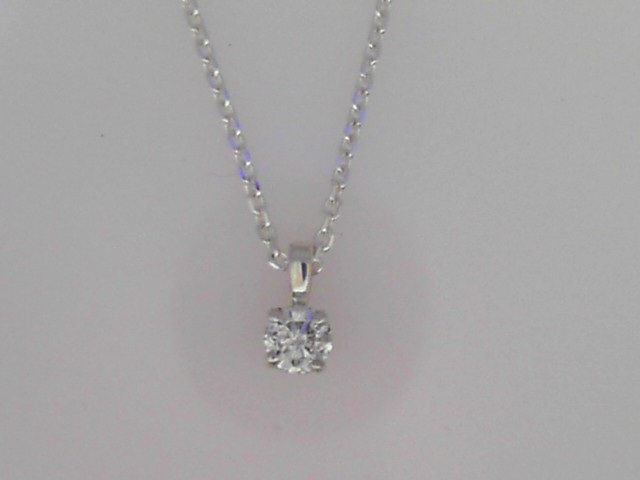 STERLING SILVER FOUR PRONG SOLITAIRE PENDANT WITH A .25CT I1 CLARITY & IJ COLOR DIAMOND PENDANT ON A 16" DIAMOND CUT CABLE CHAIN