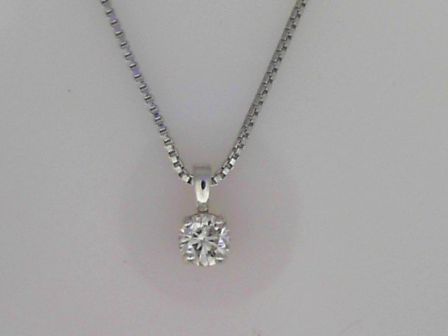 STERLING SILVER FOUR PRONG SOLITAIRE PENDANT WITH A .32CT SI2 CLARITY DIAMOND PENDANT ON A 16" BOX CHAIN CABLE CHAIN