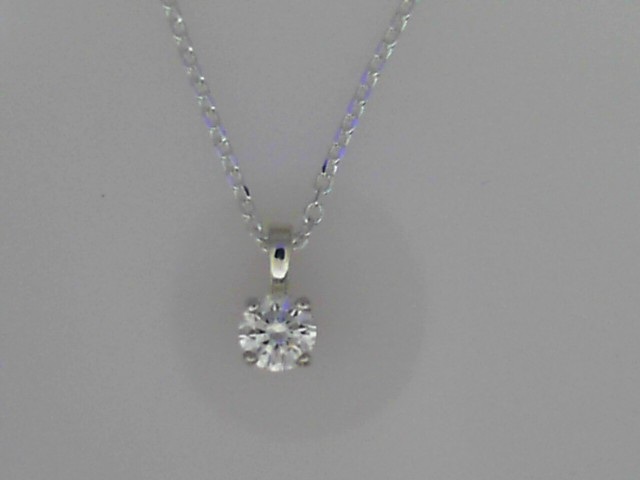 STERLING SILVER FOUR PRONG SOLITAIRE PENDANT WITH A .33CT I1 CLARITY & IJ COLOR DIAMOND PENDANT ON A 16" DIAMOND CUT CABLE CHAIN