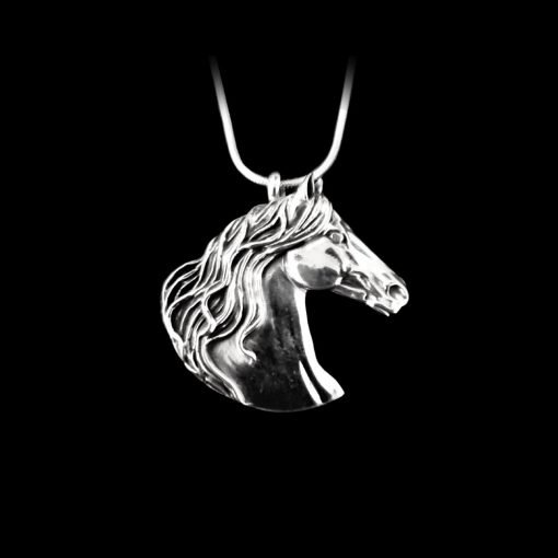 JANE HEART STERLING SILVER BAROQUE HORSE PENDANT ON AN 18" ROUND BOX CHAIN