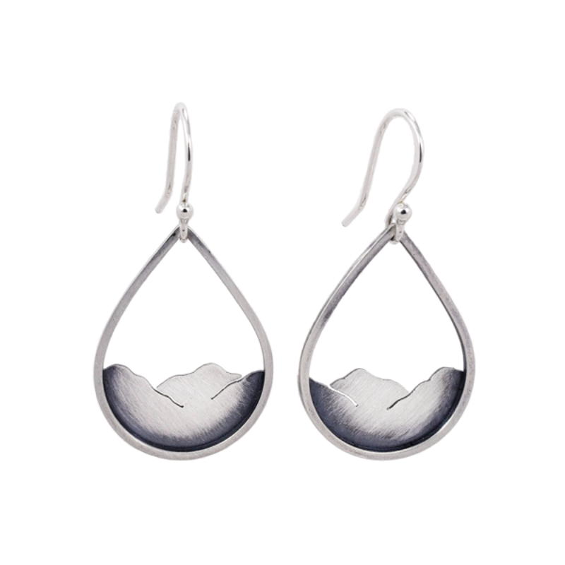 SARATOGA JEWELS STERLING SILVER MOUNTAINSCAPE DROP EARRINGS SMALL ON WIRES