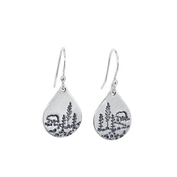 SARATOGA JEWELS STERLING SILVER LANDSCAPE BEAR DROP EARRINGS ON WIRES