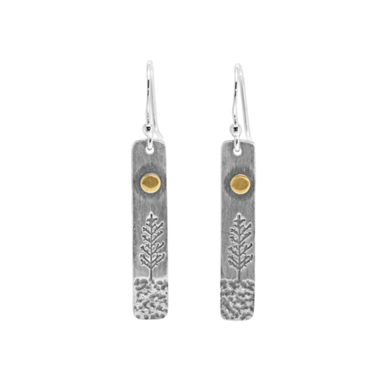 SARATOGA JEWELS STERLING SILVER LANDSCAPE LONE TREE EARRINGS WITH A FULL MOON ON WIRES